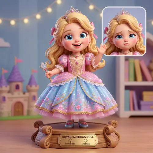 3D Model of Girl Doll in Princess Dress with Blonde Hair
