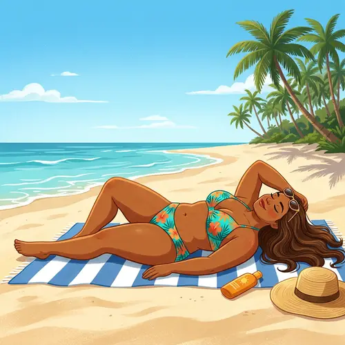 Voluptuous Woman in Bikini Enjoying Tropical Beach