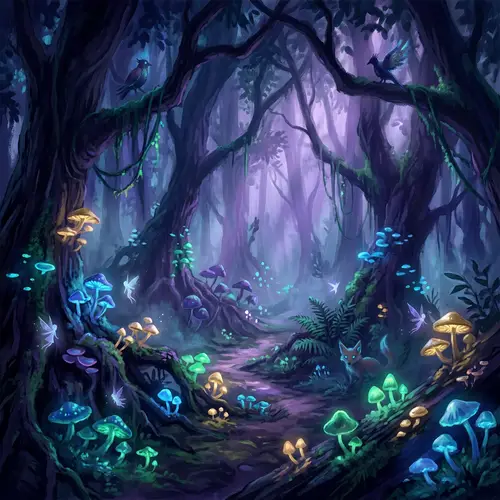 Mystical Forest with Glowing Mushrooms | Fantasy Art