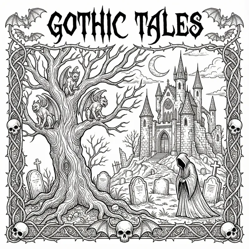 Gothic Themed Coloring Book Page