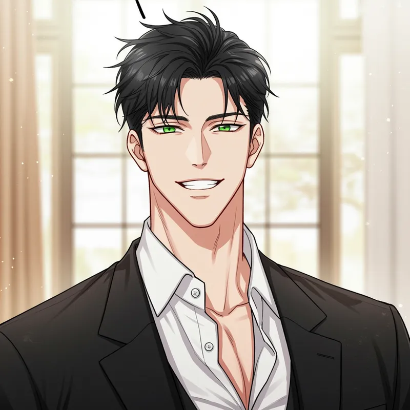 Handsome Male Manga Character in Black Suit