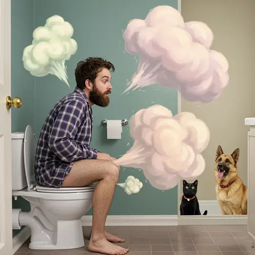 Funny Bathroom Moment: Man, Pets & Fart Clouds