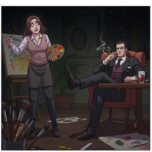 Dark Webtoon Scene: Artist and Villain Encounter
