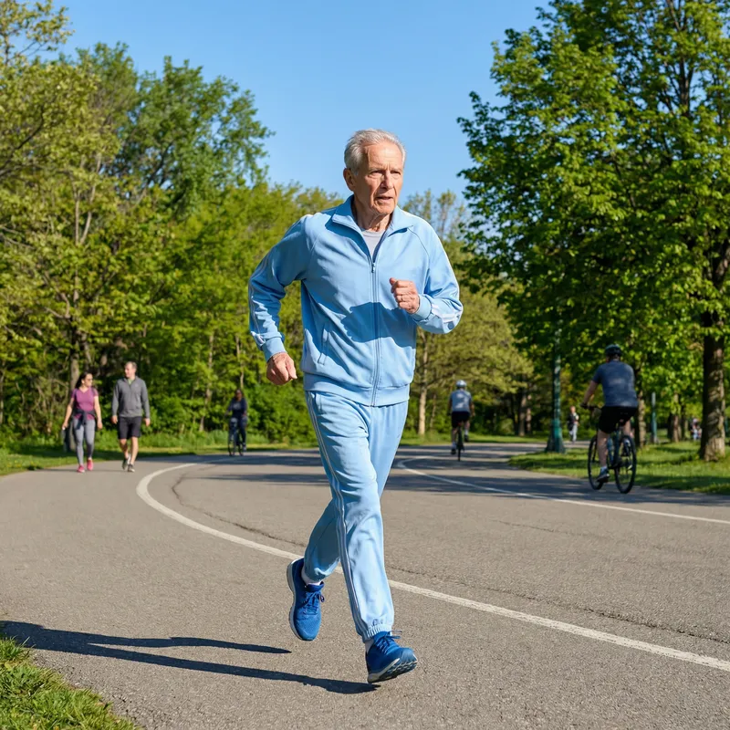 Elderly Man Running in Blue Tracksuit - Fast and Energetic