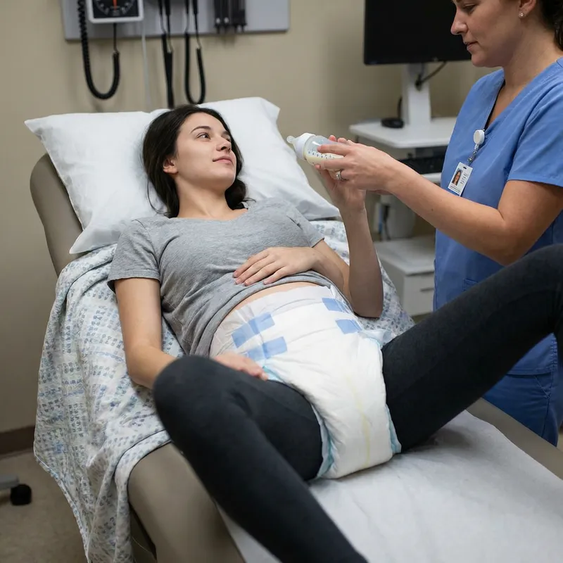 Nurse Caring for Young Woman in Diapers