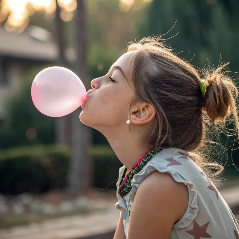 Girl Blowing Bubble Gum Bubble
