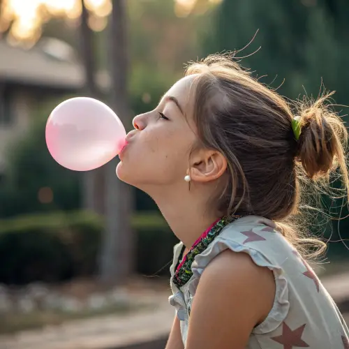 Girl Blowing Bubble Gum Bubble