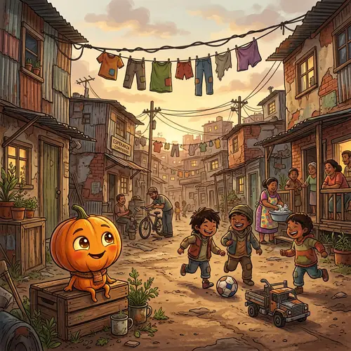 Warm Smiling Pumpkin in Poor Neighborhood - Camaraderie & Resilience
