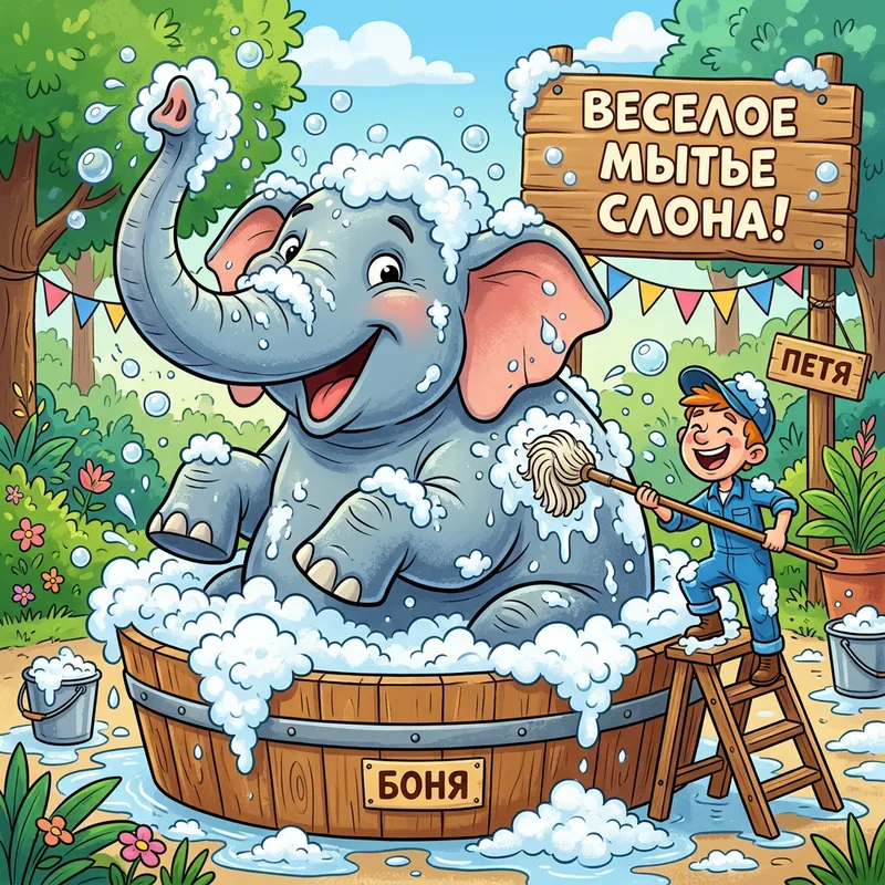 Funny Cartoon Elephant in Soap Suds Funny Cartoon Elephant in Soap Suds