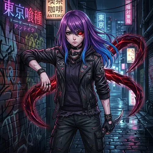 Tokyo Ghoul Female Ghoul - Purple Hair & Blue Ends