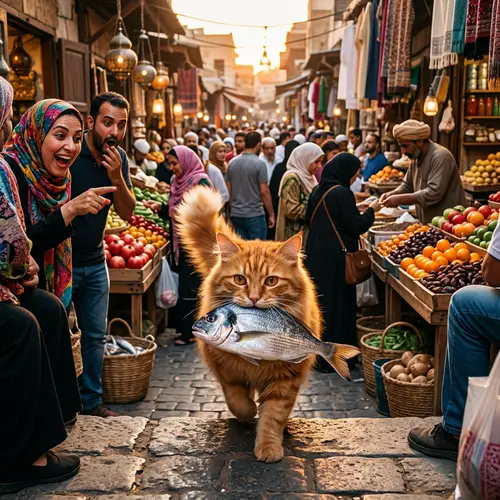 Ginger Cat Steals Fish in Busy Market | Funny Animal Scene