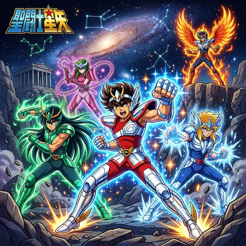 80s Anime Art: Golden Lotus & Blue Dragon Design