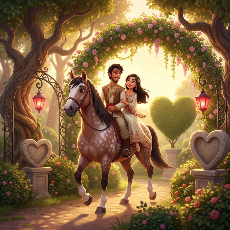 3D Prince and Girlfriend Horse Ride. Celebrate Velentain in Lovely Garden