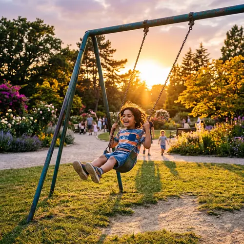 Middle-Eastern Boy Playing in Park At Sunset