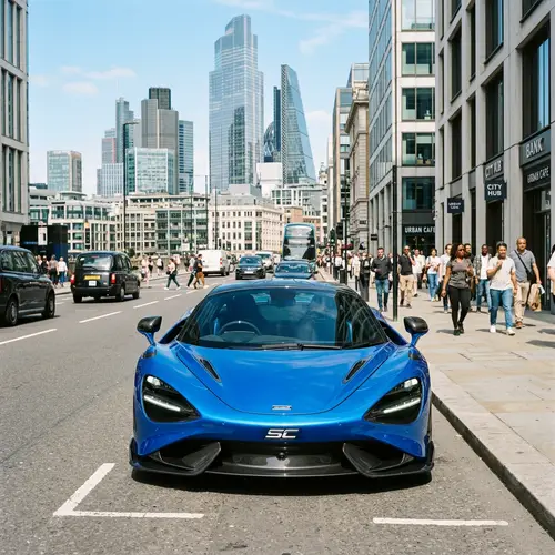 Vibrant Blue Sports Car in Cityscape | Urban Modern Daylight View