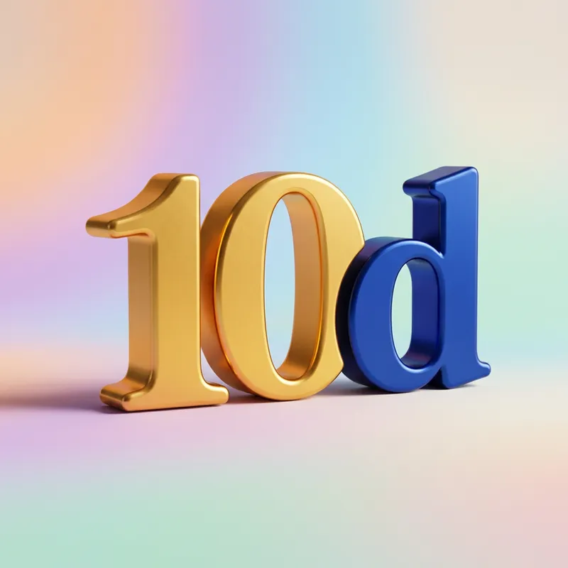 Vibrant 3D '10 D' Numerals Artwork | Golden '10' & Blue 'D'
