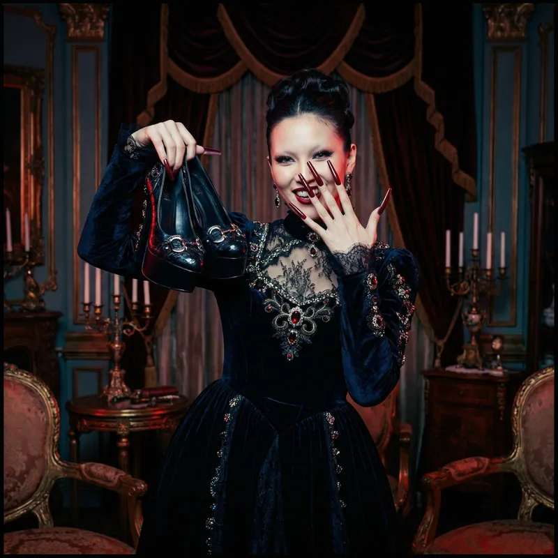 Gothic Luxury Fashion Model in Haute Couture