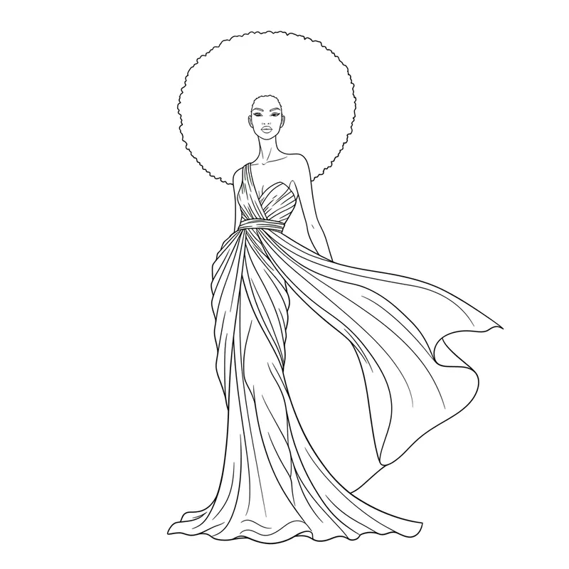 Black & White Fashion Coloring Page for Adults