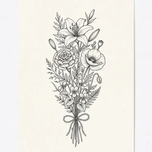 Elegant Vertical Flower Bouquet with Violet & Marigold