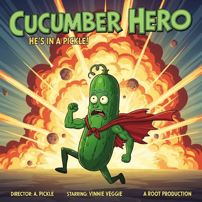 Cucumber Hero Movie Poster: Cartoon Adventure Awaits
