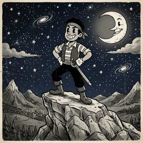 Leon Espada - Vintage Cartoon Character on Rock under Starry Sky