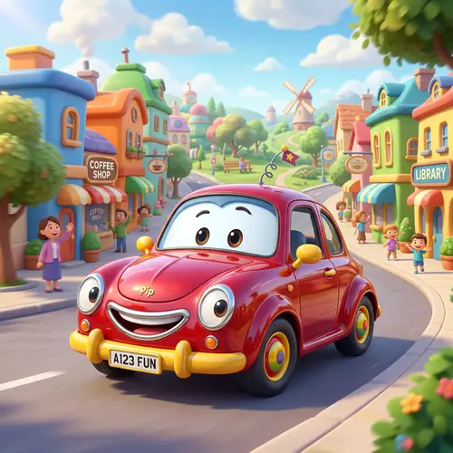 Animated-Style Car with Expressive Headlights for Fun Adventures