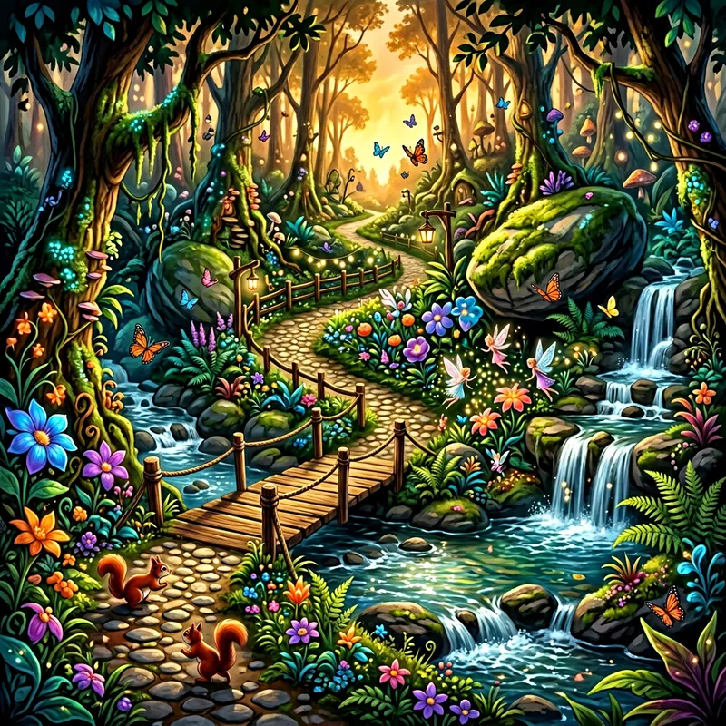 Enchanted Jungle Path with Fairies, Butterflies, and Magical Flora