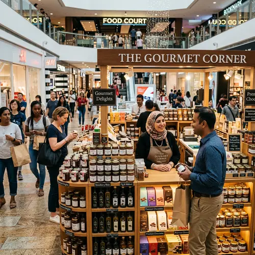 Gourmet Delights at Busy Mall Kiosk | Artisan Jams, Oils, Chocolates