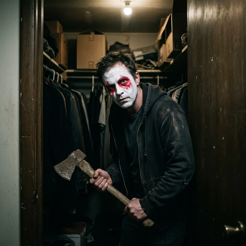 Creepy Closet Scene with Axe - Scary Art