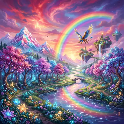 Enchanted Forest Panoramic Landscape - Vibrant Colors & Magical Elements