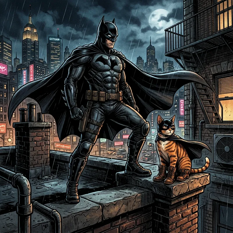 Cat in Boots and Batman: Nocturnal Superhero Duo