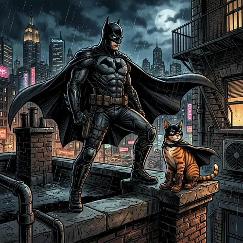 Cat in Boots and Batman: Nocturnal Superhero Duo