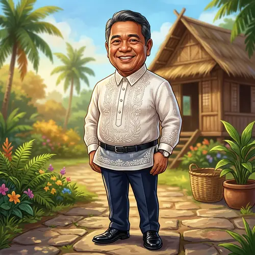 Filipino White Barong Tagalog Caricature Style Illustration