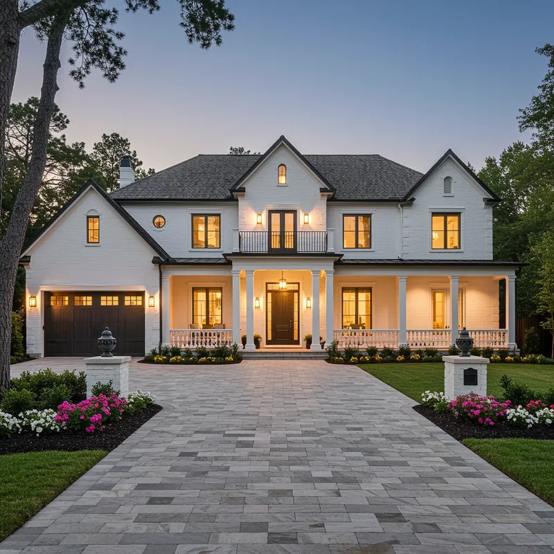 Luxury 2-Story White and Black Home with Garage