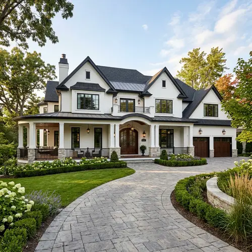 Luxury 2-Story White and Black Home with Garage