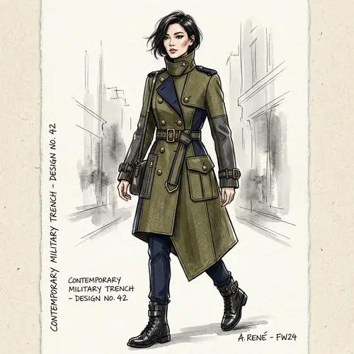 Contemporary Military-Style Coat Fashion Sketch
