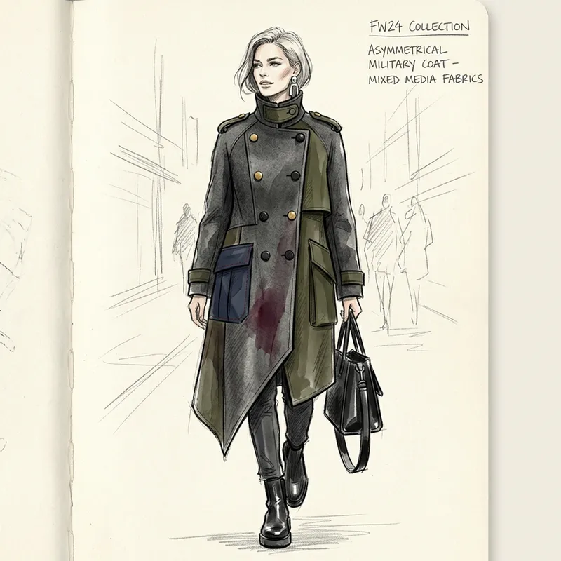 Modern Military-Style Fashion Sketch with a Twist