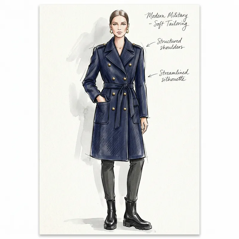 Modern Military Inspired Fashion Coat Sketch
