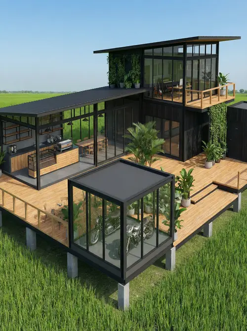 Contemporary Farm Cafe Design in a Rice Field