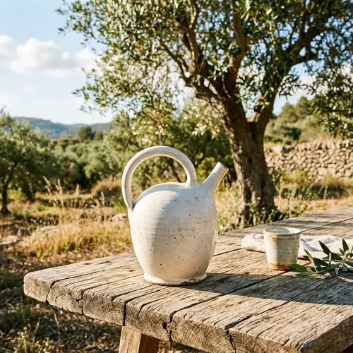 Traditional White Ceramic Jug for Serving Water or Wine