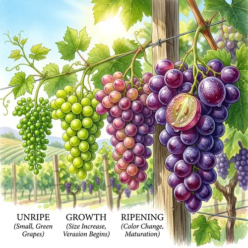 Grape Fruit Ripening Process: From Unripe to Ripe in Detailed Illustration