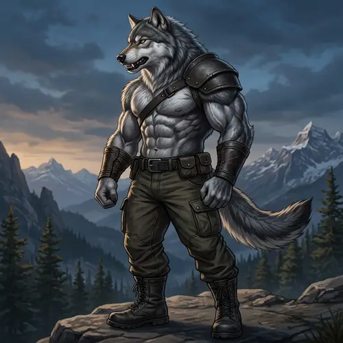 Powerful Muscular Wolf Character Profile | Grey & White Fur