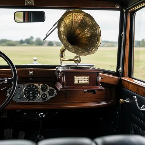 Vintage Gramophone on Model T Car Dashboard