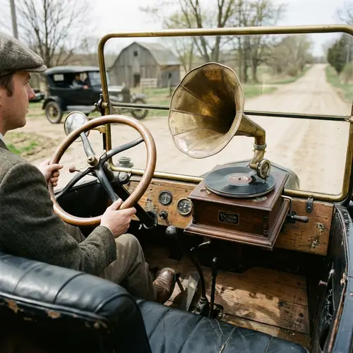 Vintage Gramophone on Model T Car Dashboard