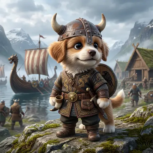 Adventurous Viking Baby Doge Mascot