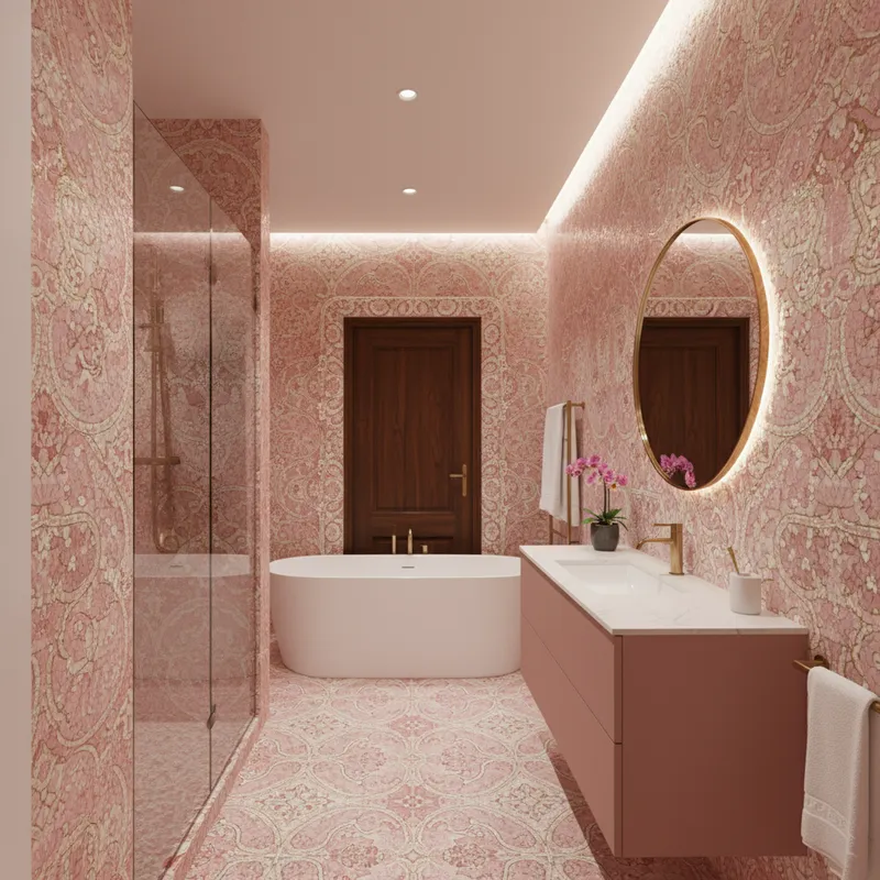 Elegant Pink Mosaic Bathroom Design Ideas