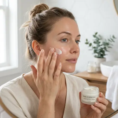Caucasian Woman Applying Face Cream | Skincare Routine