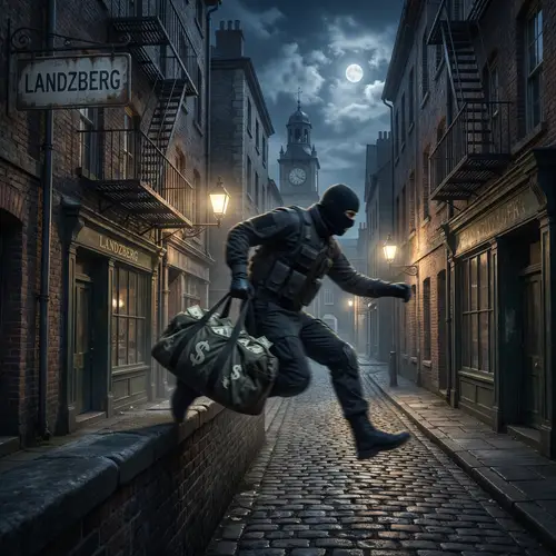 High-Stakes Heist in Landzberg: Masked Thief Steals Currency Under Moonlight