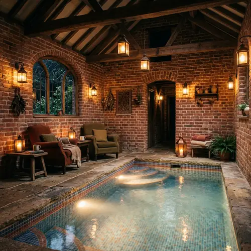 Cozy Traditional Room with Small Swimming Pool at Night