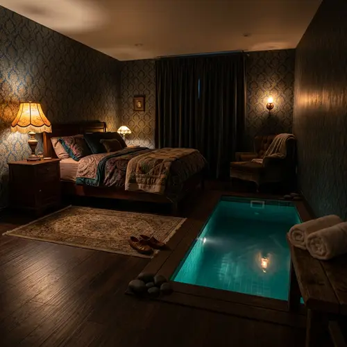 Intimate Turquoise Swimming Pool in Traditional Bedroom